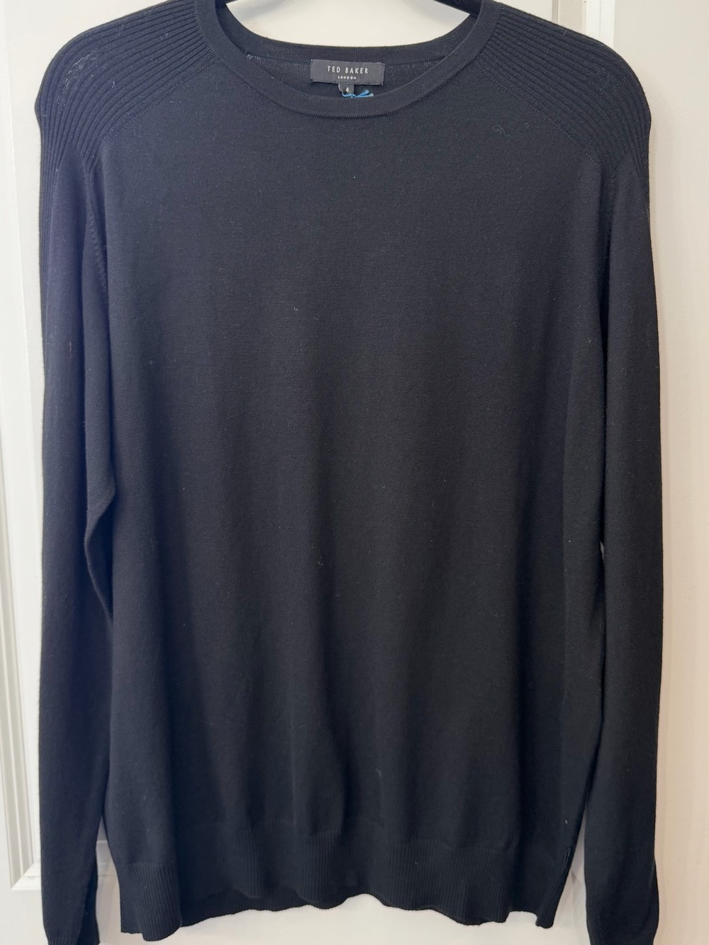 NWT Ted Baker Black Rib-Shoulder Crewneck Sweater